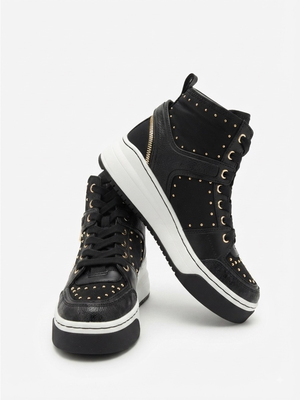 Michael Kors Lexi High-Top Platform Sneakers Black Gold Studs Size 5